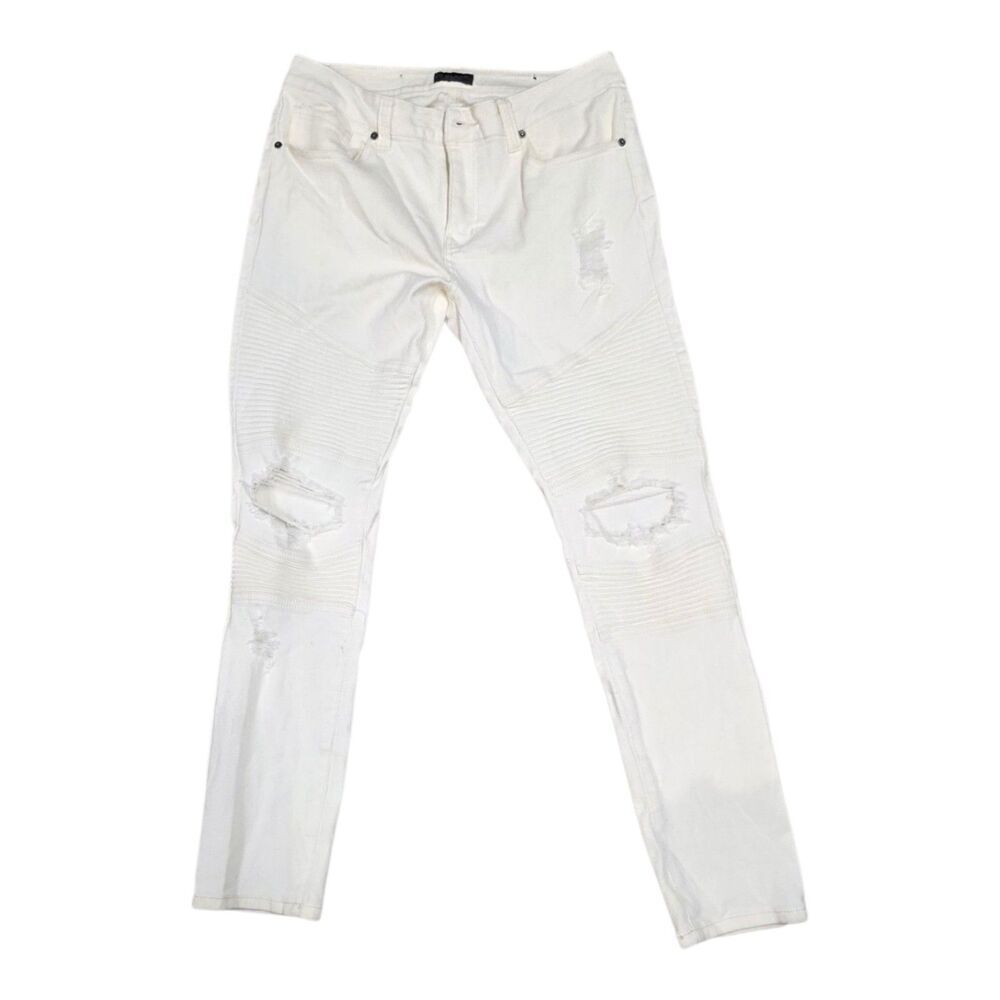 Black Premium White Distressed Skinny Flex Jeans 34x32